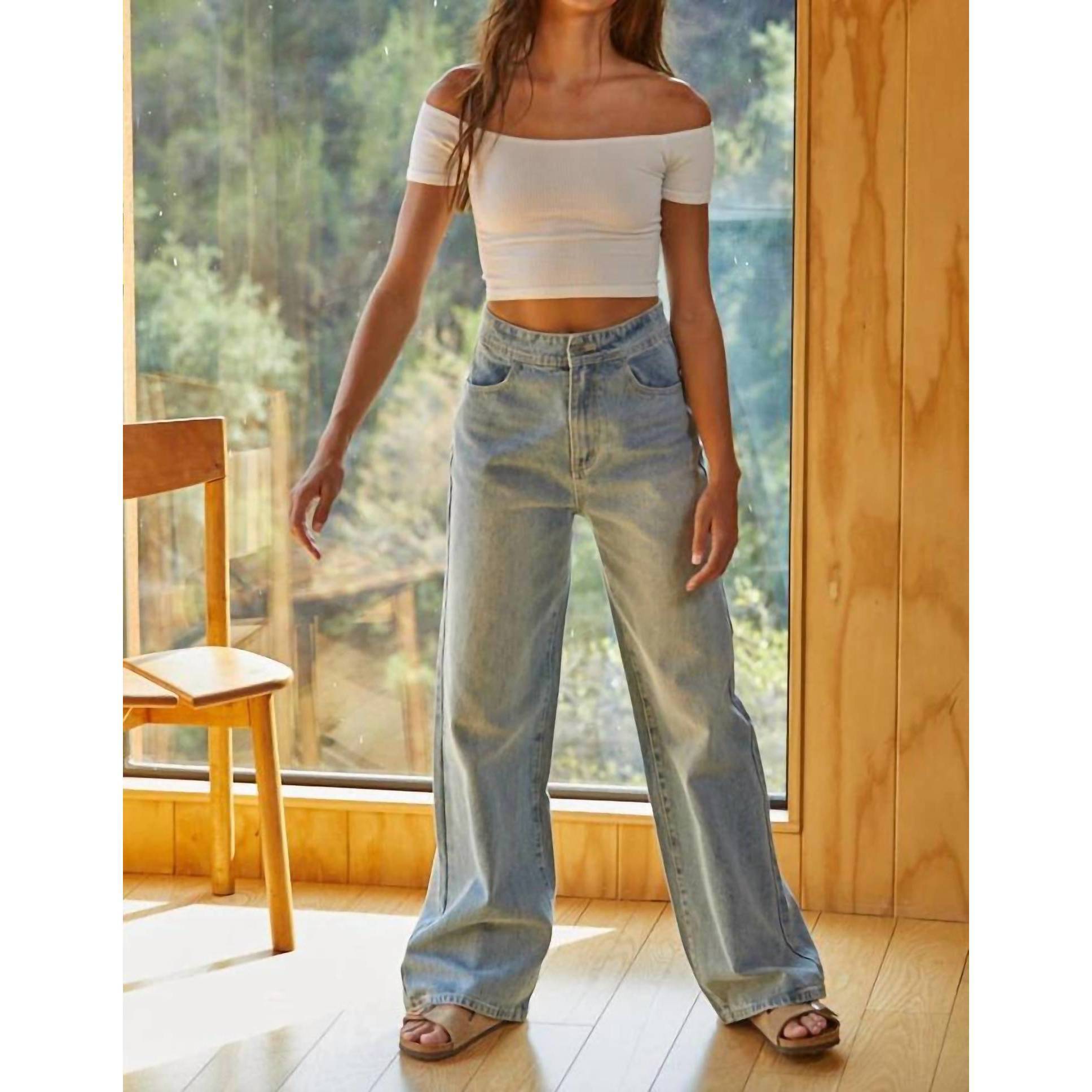 New By Together Nonchalant Wide Leg Denim Pants In Medium Blue Denim